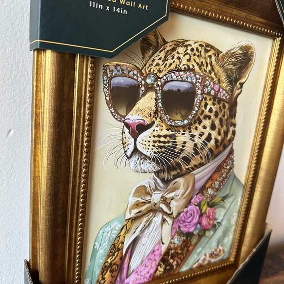 Leopard with Sunglasses & Tuxedo Gold Framed Wall Art Shiny Embellishments NWT - Picture 4 of 5